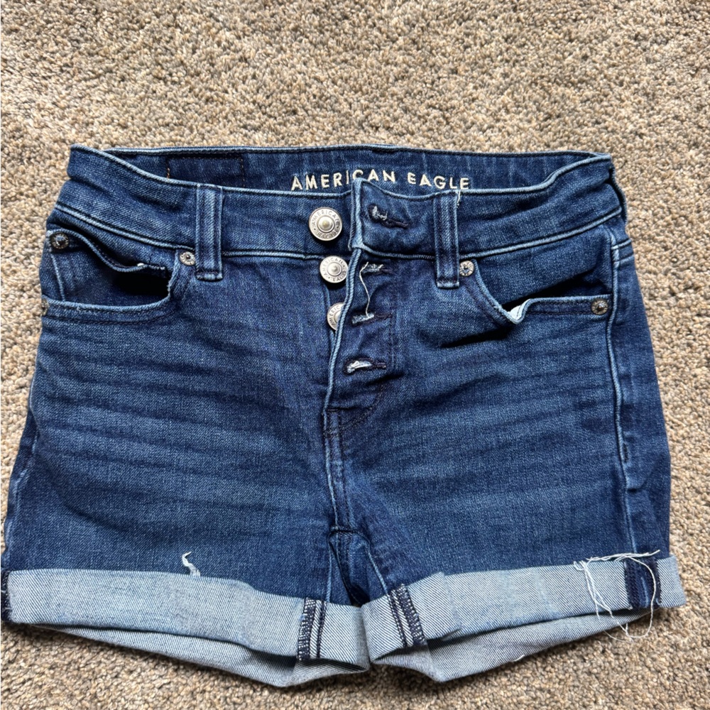 American Eagle Outfitters Blue Jean Shorts with Frayed Hem
